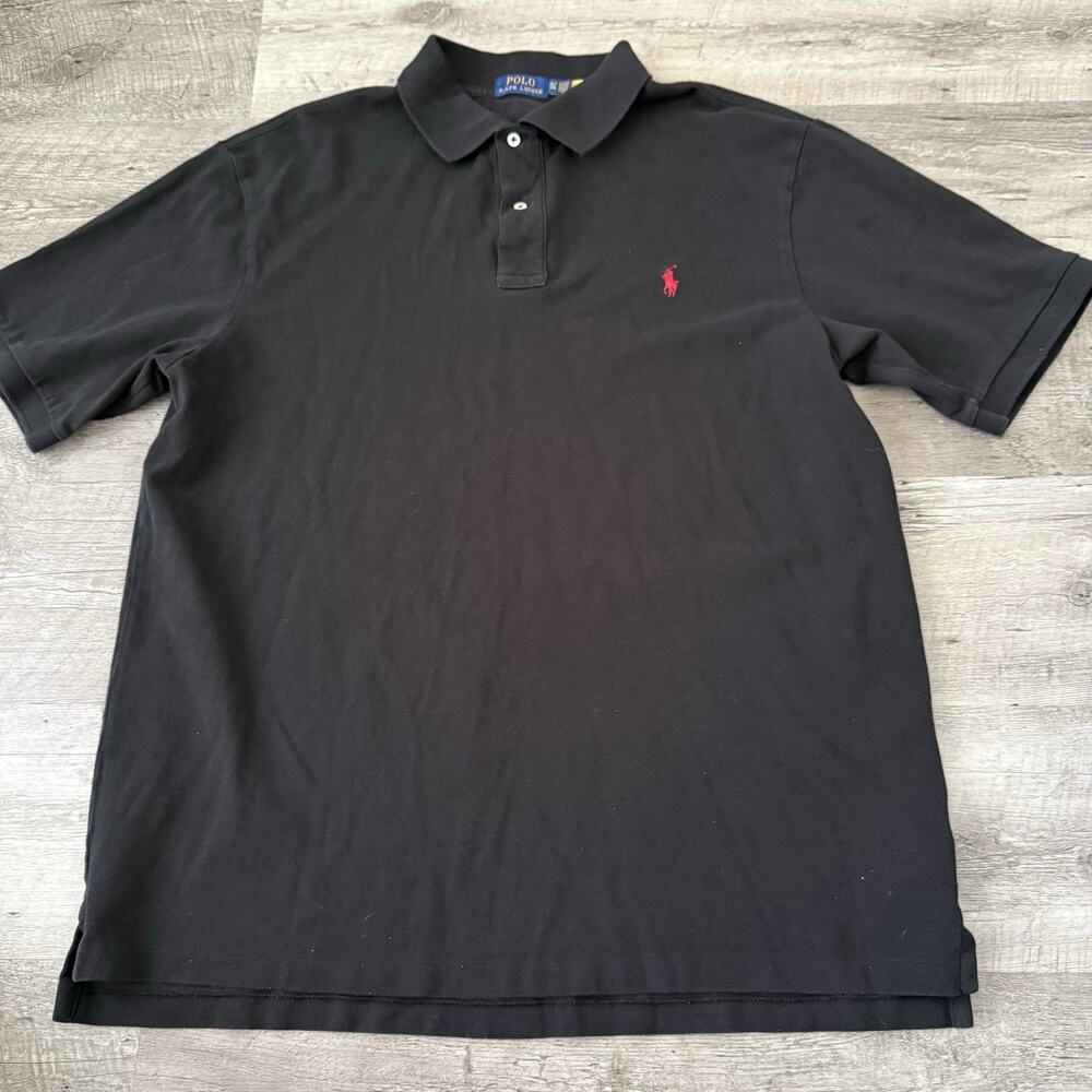 POLO Ralph Lauren Short Sleeve Polo Shirt Mens XLT Tall Black 100% Cotton Pique